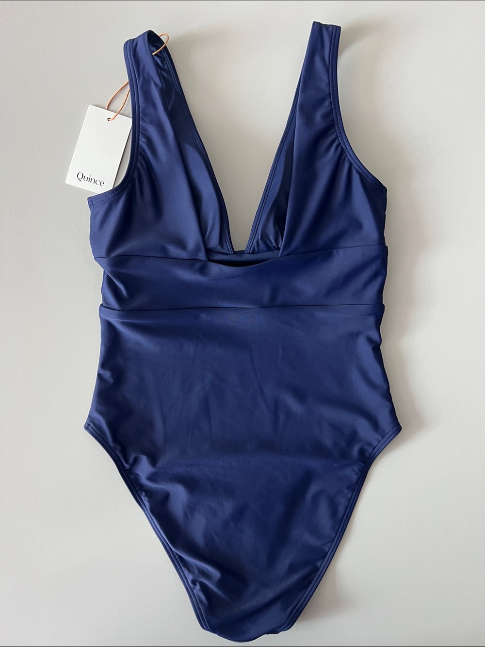 New Quince Italian Plunge One-Piece Swimsuit in Deep Blue Size XS - Picture 3 of 8